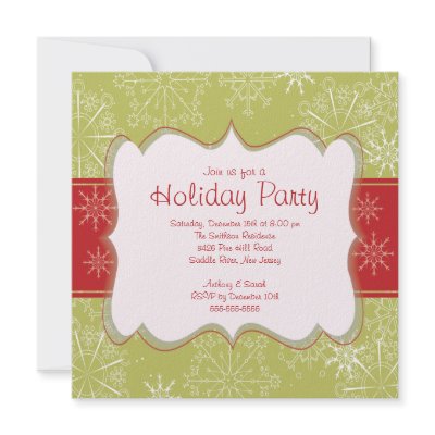 Elegant Green & Red Snowflakes Holiday Party Personalized Invites by celebrateitinvites