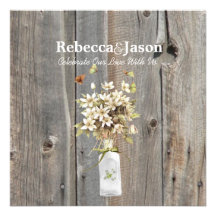elegant grey barnwood  floral country wedding personalized invitations