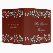 Elegant Grey Leaves Recipe Book 3 Ring Binder