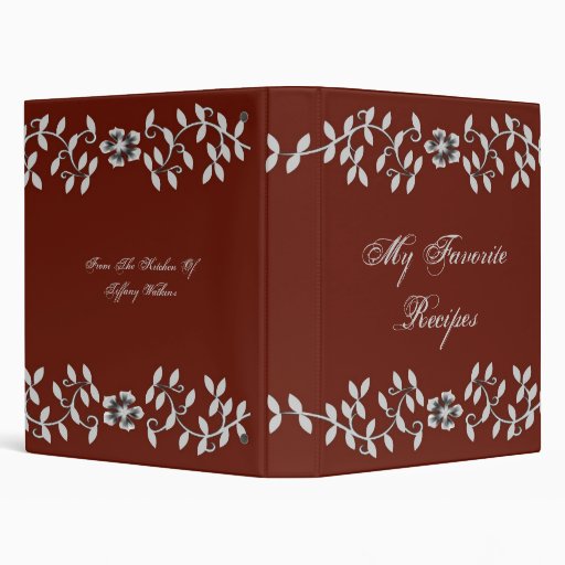 Elegant Grey Leaves Recipe Book 3 Ring Binder