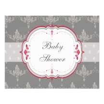 Elegant Grey & Red Roses Baby Shower Custom Announcements