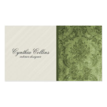 Elegant Grunge Damask - Green Business Card Template