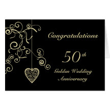 Elegant Heart Golden Wedding Anniversary Card
