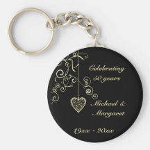 Elegant Heart Golden Wedding Anniversary Keychain