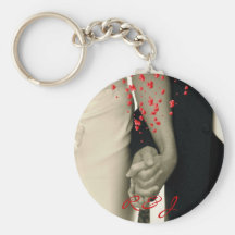 elegant hearts B&W vintage couple holding hands Key Chains