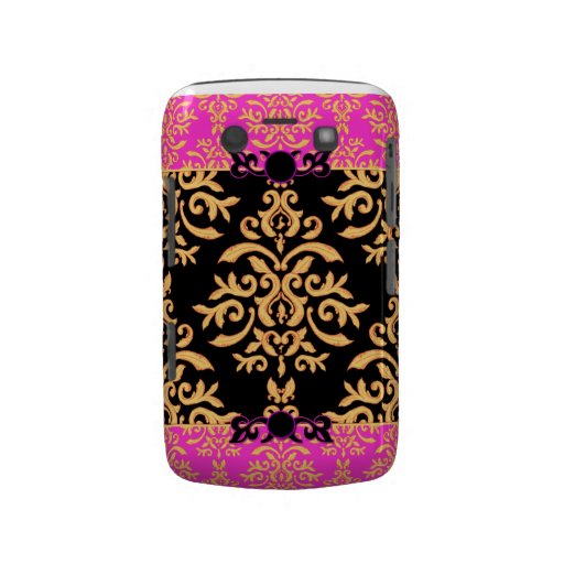 Elegant Hot Pink and Black Damask Blackberry Bold Cases