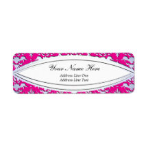 Elegant Hot Pink and Silver Embossed Damask Custom Return Address Labels