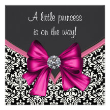 Elegant Hot Pink Black Damask Princess Baby Shower Invite