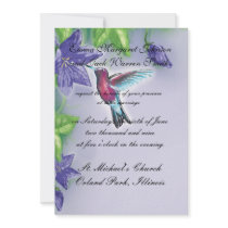 elegant hummingbird  purple flowers wedding announcement