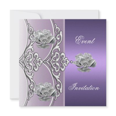 Elegant Invitation Purple Mauve Silver Floral by Zizzago