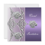 Elegant Invitation Purple Mauve Silver Floral