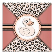Elegant Ivory Peach Rubber Duck Baby Shower Custom Announcements