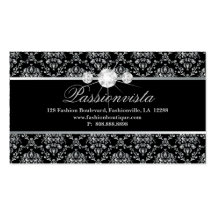 Elegant Jewelry Diamonds Silver Black Damask Business Card Template