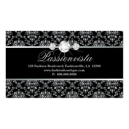 Elegant Jewelry Diamonds Silver Black Damask Business Card Template