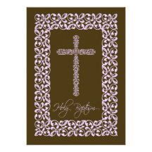 Elegant Lace Cross Baby Holy Baptism Inviation Custom Invitations