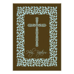Elegant Lace Cross Baby Holy Baptism Inviation Invitation