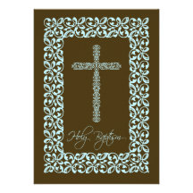 Elegant Lace Cross Baby Holy Baptism Inviation Invitation
