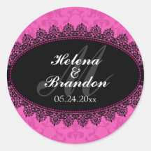 Elegant Lace & Damask Monogram Wedding Seals Round Sticker