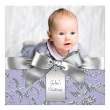 Elegant Lavender Purple and Gray Christening Announcements
