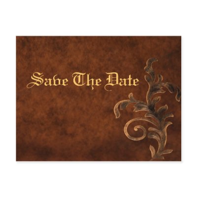 Elegant Leather Scroll Leaf Save The Date Card by TheInspiredEdge