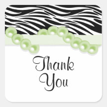 Elegant Mint Green Pearls And Ribbon Zebra Print Square Sticker