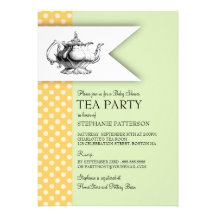 Elegant Mint Yellow Polkadot Baby Shower Tea Party Cards