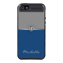 Elegant Monaco Blue Silver Fleur de Lis Covers For iPhone 5