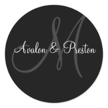Elegant Monogram Black & White Wedding Sticker