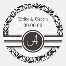 Elegant Monogram Damask Save The Date Stickers