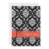 Elegant Monogram Damask Wedding Invitations Papaya