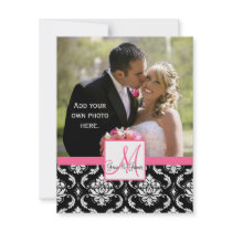 Elegant Monogram Damask  Wedding Photo Thank You Custom Announcements