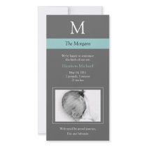 Elegant Monogram New Baby Photo Card - Grey/Blue