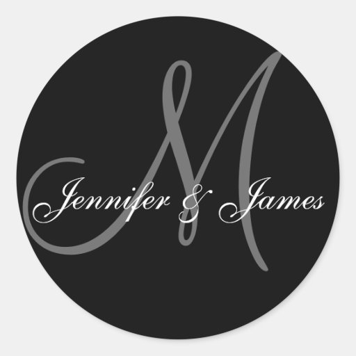 Elegant Monogrammed Black & White Wedding Sticker