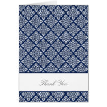 Elegant Navy Blue Damask Thank You Card cards
