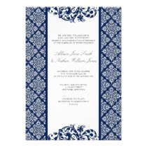 Elegant Navy Blue Damask Wedding Invitation invitations