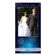 Elegant navy snowflakes wedding thank you photo photo greeting card