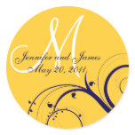 Elegant Navy Yellow Swirl Monogram Wedding Seal Stickers
