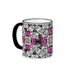 Elegant Ornamental Damask Fuchsia and Black Coffee Mug