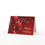 Elegant Ornaments in Red, Happy Holidays Greeting Cards