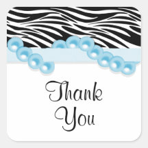 Elegant Pale Blue Pearls And Ribbon Zebra Print Stickers