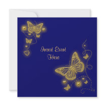 Elegant party gold butterfly heart blue royal
