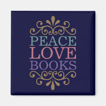 Elegant Peace, Love, Books Magnet (Dark)