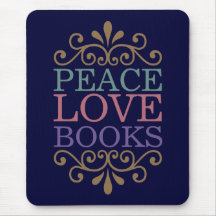 Elegant Peace, Love, Books Mousepad (Dark)