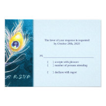 Elegant Peacock Feather Wedding RSVP Cards (3.5x5) Personalized Invite
