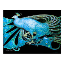 ELEGANT PEACOCK IN BLUE BLACK TEAL POSTCARD