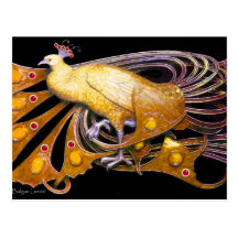 ELEGANT PEACOCK IN YELLOW BLACK POSTCARD
