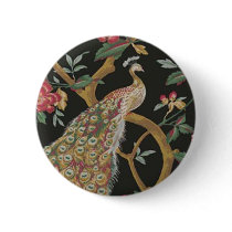 Elegant Peacock On Black Button