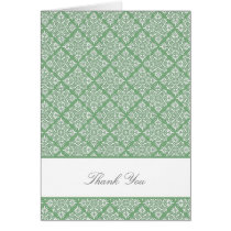 Elegant Peapod Green Damask Thank You Card cards