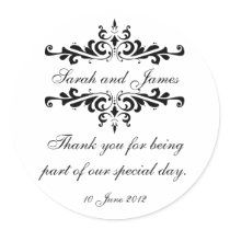 Elegant Personalized Thank You Wedding Sticker