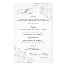Elegant Pewter Floral Wedding Menu Personalized Stationery